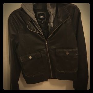 Leather jacket hoodie size Large brown and gray